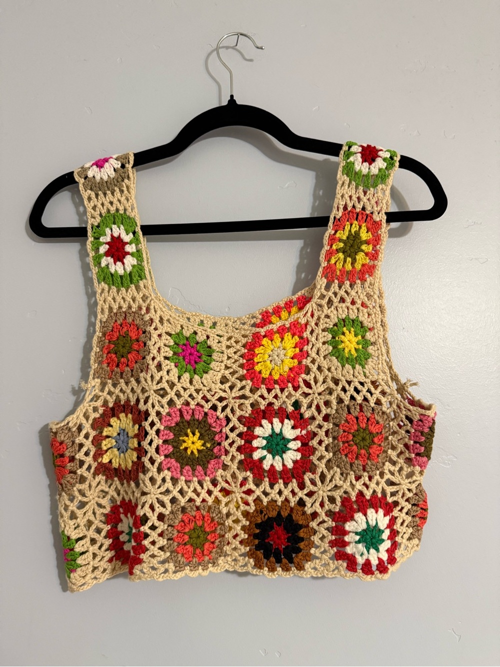 NWOT Handmade Crochet Granny Squares Multicolor Tank Top